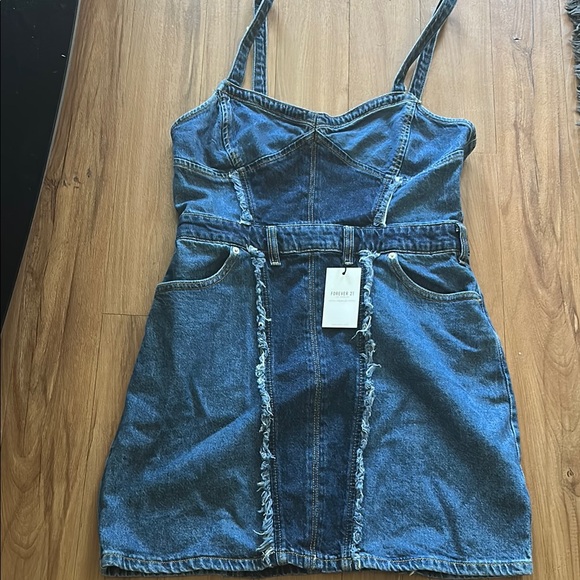 Forever 21 Denim Mini Dress with Frayed Details - Picture 1 of 2